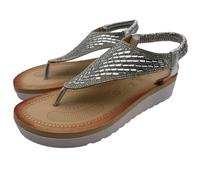 CORE COLLECTION Womens Ladies Low Wedge Sandal Heel Platform Diamante Slingback Sandals Summer Wedge Sandals (SILVER2, UK Footwear Size System, Adult, Women, Numeric, Medium, 4)