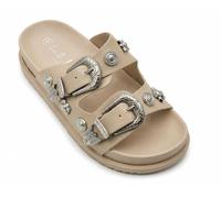 Core Collection Womens Slide Sandals Ladies Open Toe Summer Beach Holiday Western Buckle Sliders (Beige, UK Footwear Size System, Adult, Women, Numeric, Medium, 6)