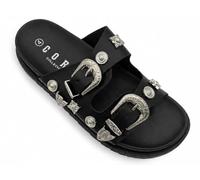 Core Collection Womens Slide Sandals Ladies Open Toe Summer Beach Holiday Western Buckle Sliders (Black, UK Footwear Size System, Adult, Women, Numeric, Medium, 7)