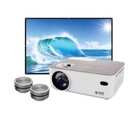 Core Innovations Home Theater Bundle with Projector, 120" Screen, and Two Mini Bluetooth Wireless Bone Conduction Instant Speakers, White