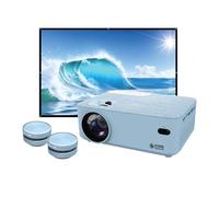 Core Innovations Home Theater Bundle with Projector, 120" Screen, and Two Mini Bluetooth Wireless Bone Conduction Instant Speakers, Sea Blue