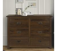 Core Products 3+3 Drawer Wide Chest, Rich Dark Brown Lacquer Finish, Boston Range H91.0Cm X W110.0Cm X D40.0Cm