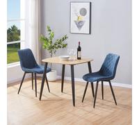 Core Products 3-Piece Dining Set with Oak Square Table & Two Diamond Stitch Chairs in Blue Core Products Blue