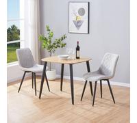 Core Products 3-Piece Dining Set with Oak Square Table & Two Diamond Stitch Chairs in Light Grey Core Products Light Grey