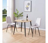 Core Products 3-Piece Dining Set with Oak Square Table & Two Straight Stitch Chairs in Light Beige Core Products Light Beige