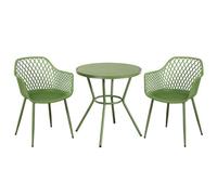 Core Products 3 Piece Round Garden Bistro Set In Moss Green, Includes Pair Of Lattice Armchairs And Plastic Table