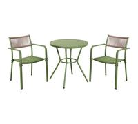 Core Products 3 Piece Round Garden Bistro Set In Moss Green, Includes Pair Of Rope Back Armchairs And Plastic Table