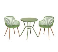 Core Products 3 Piece Round Garden Bistro Set In Moss Green, Includes Pair Of Sunray Armchairs And Plastic Table