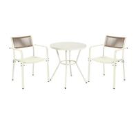 Core Products 3 Piece Round Garden Bistro Set In White, Includes Pair Of Rope Back Armchairs And Plastic Table