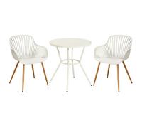 Core Products 3 Piece Round Garden Bistro Set In White, Includes Pair Of Sunray Armchairs And Plastic Table