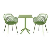 Core Products 3-Piece Bistro Garden Set, Lattice Armchairs & Square Table, Outdoor Dining - Green, Green