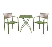 Core Products 3 Piece Square Garden Bistro Set In Moss Green, Includes Pair Of Rope Back Armchairs And Metal Folding Table