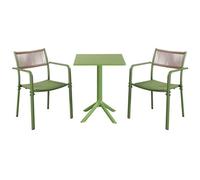 Core Products 3 Piece Square Garden Bistro Set In Moss Green, Includes Pair Of Rope Back Armchairs And Plastic Table