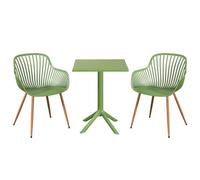 Core Products 3 Piece Square Garden Bistro Set In Moss Green, Includes Pair Of Sunray Armchairs And Plastic Table