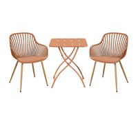 Core Products 3 Piece Square Garden Bistro Set In Terracotta, Includes Pair Of Sunray Armchairs And Metal Folding Table