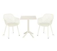Core Products 3 Piece Square Garden Bistro Set In White, Includes Pair Of Lattice Armchairs And Plastic Table