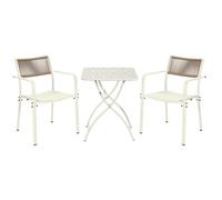 Core Products 3 Piece Square Garden Bistro Set In White, Includes Pair Of Rope Back Armchairs And Metal Folding Table