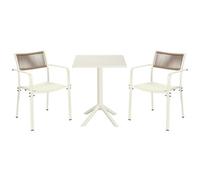 Core Products 3 Piece Square Garden Bistro Set In White, Includes Pair Of Rope Back Armchairs And Plastic Table