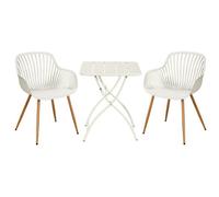 Core Products 3 Piece Square Garden Bistro Set In White, Includes Pair Of Sunray Armchairs And Metal Folding Table