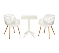 Core Products 3 Piece Square Garden Bistro Set In White, Includes Pair Of Sunray Armchairs And Plastic Table