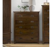 Core Products 5 Drawer Chest, Rich Dark Brown Lacquer Finish, Boston Range H115.0Cm X W90.0Cm X D40.0Cm