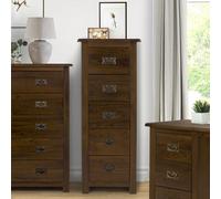 Core Products 5 Drawer Narrow Chest, Rich Dark Brown Lacquer Finish, Boston Range H115.0Cm X W45.0Cm X D40.0Cm