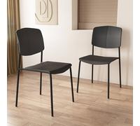 Core Products Academy Pair Of Black Kitchen Chairs - Contoured Plastic Seat And Back With Metal Legs 83 X 45 X 49Cm