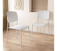 Core Products Academy Pair Of White Kitchen Chairs - Contoured Plastic Seat And Back With Metal Legs 83 X 45 X 49Cm