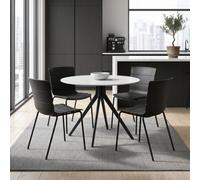 Core Products Aspen Gloss White Sintered 100Cm Stone Round Table And 4 Bali Black Moulded Plastic Chairs