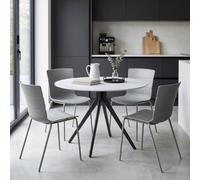 Core Products Aspen Gloss White Sintered 100Cm Stone Round Table And 4 Bali Light Grey Moulded Plastic Chairs