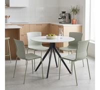 Core Products Aspen Gloss White Sintered 100Cm Stone Round Table And 4 Bali Sage Green Moulded Plastic Chairs