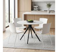 Core Products Aspen Gloss White Sintered 100Cm Stone Round Table And 4 Bali White Moulded Plastic Chairs