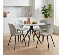 Core Products Aspen Gloss White Sintered 100Cm Stone Round Table And & 4 Carnaby Light Grey Moulded Plastic Chairs
