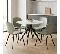 Core Products Aspen Gloss White Sintered 100Cm Stone Round Table And 4 Carnaby Sage Green Moulded Plastic Chairs