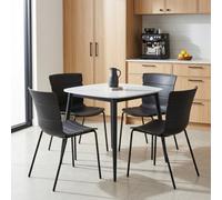 Core Products Aspen Gloss White Sintered Stone 80Cm Square Table And 4 Bali Black Moulded Plastic Chairs