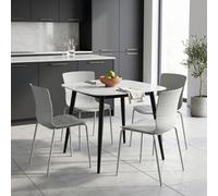 Core Products Aspen Gloss White Sintered Stone 80Cm Square Table And 4 Bali Light Grey Moulded Plastic Chairs