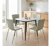 Core Products Aspen Gloss White Sintered Stone 80Cm Square Table And 4 Bali Sage Green Moulded Plastic Chairs