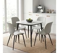 Core Products Aspen Gloss White Sintered Stone 80Cm Square Table And 4 Carnaby Light Grey Moulded Plastic Chairs