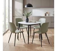 Core Products Aspen Gloss White Sintered Stone 80Cm Square Table And 4 Carnaby Sage Green Moulded Plastic Chairs
