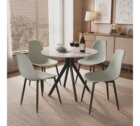 Core Products Aspen Gloss White Sintered Stone Round Table & 4 Grey Curve Chair Dining Set