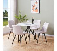 Core Products Aspen Gloss White Sintered Stone Round Table & 4 Natural Fabric Chair Dining Set