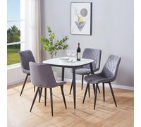 Core Products Aspen Gloss White Sintered Stone Square Table & 4 Grey Fabric Chair Dining Set