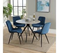 Core Products Aspen Grey Oak Effect Round Dining Table with 4 Fabric Chairs - Set in Blue Core Products Blue