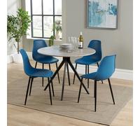 Core Products Aspen Grey Oak Effect 100Cm Round Dining Table With 4 Blue Plastic Curve Design Chairs