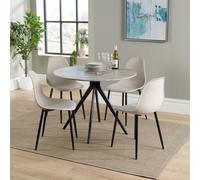 Core Products Aspen Grey Oak Effect 100Cm Round Dining Table With 4 Calico Plastic Curve Design Chairs
