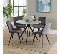 Core Products Aspen Grey Oak Effect Round Dining Table with 4 Fabric Chairs - Set Core Products Grey