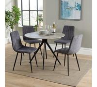 Core Products Aspen Grey Oak Round Table & 4 Grey Fabric Chair Dining Set, Grey