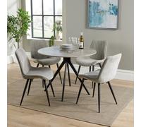 Core Products Aspen Grey Oak Effect 100Cm Round Dining Table With 4 Light Grey Cord Fabric Diamond Stitch Design Chairs