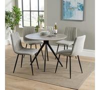 Core Products Aspen Grey Oak Round Table & 4 Lt Grey Fabric Chair Dining Set, Grey