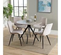 Core Products Aspen Grey Oak Effect 100Cm Round Dining Table With 4 Natural Fabric Diamond Stitch Design Chairs
